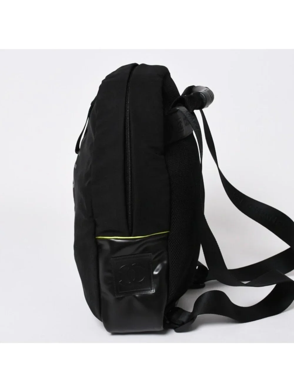 Chanel Sports Line Backpack Black Lime Green Nylon Leather
